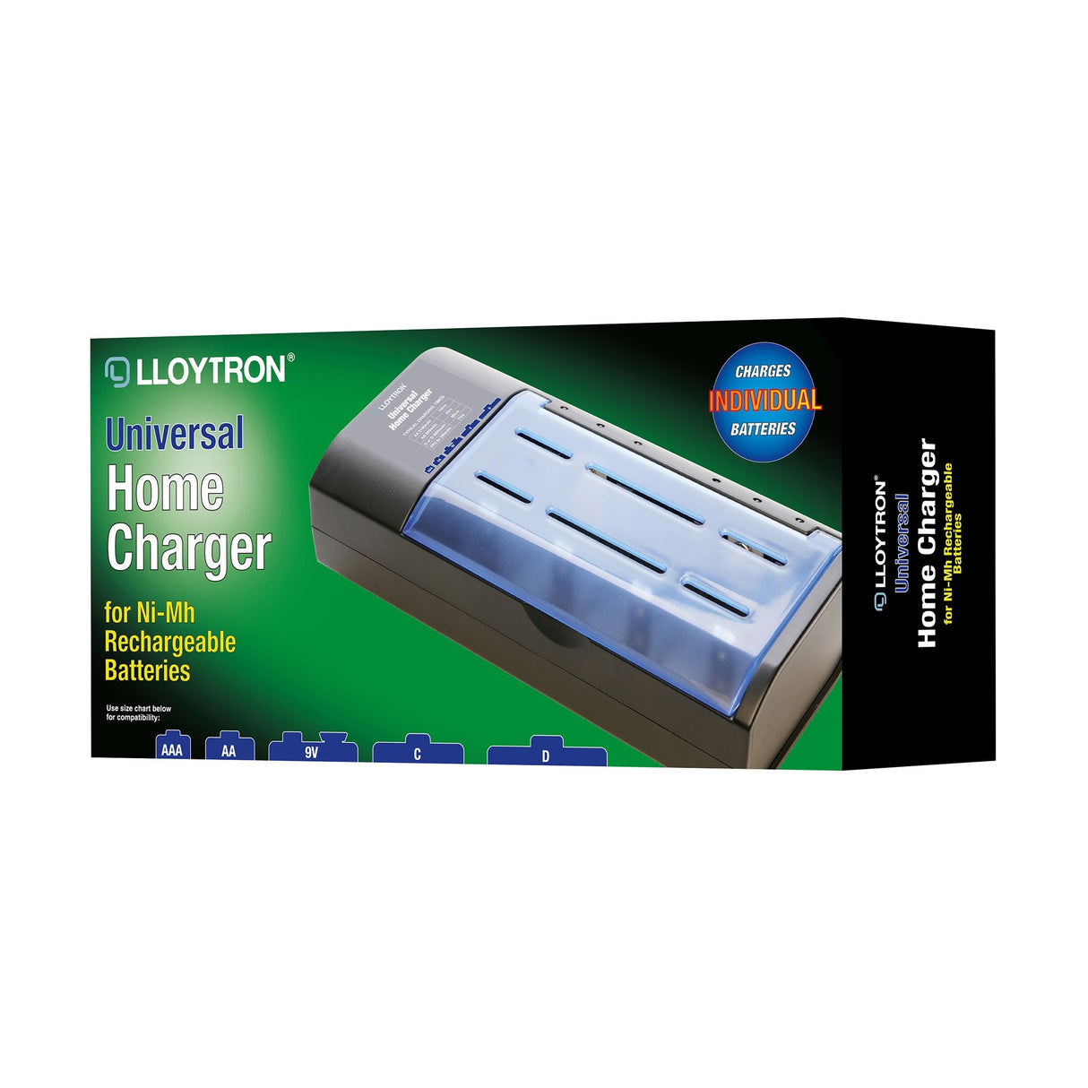 Lloytron Universal AA/AAA/C/D+9v Battery Charger for NiMH - BATTERY CHARGERS - Beattys of Loughrea