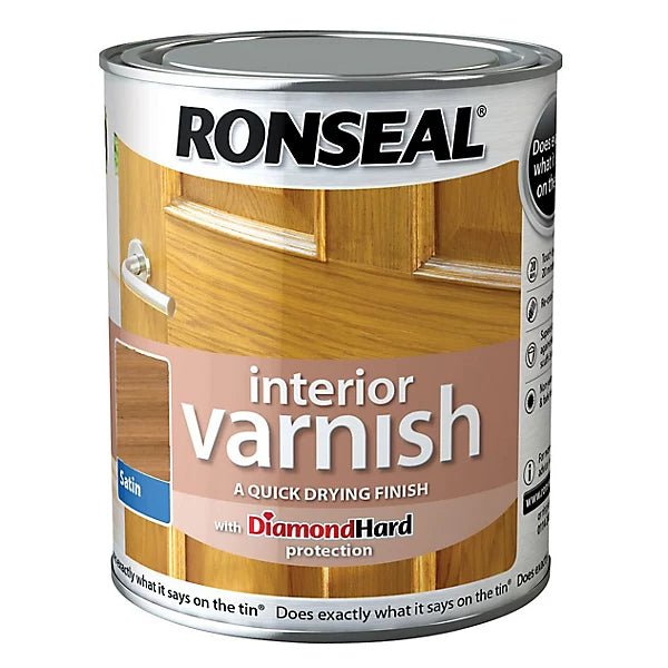 Ronseal Satin Interior Varnish - French Oak 250ML - VARNISHES / WOODCARE - Beattys of Loughrea
