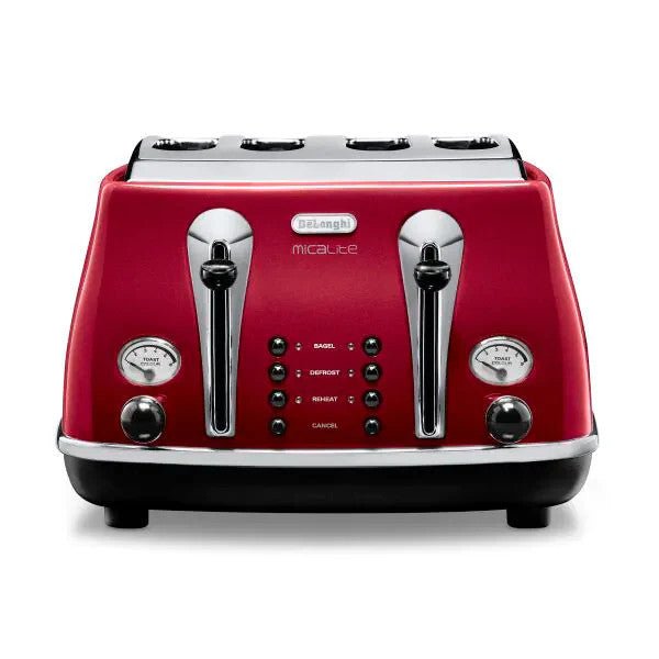 De'Longhi Icona Micalite 4-Slice Toaster Red | CTOM4003 - TOASTERS - Beattys of Loughrea
