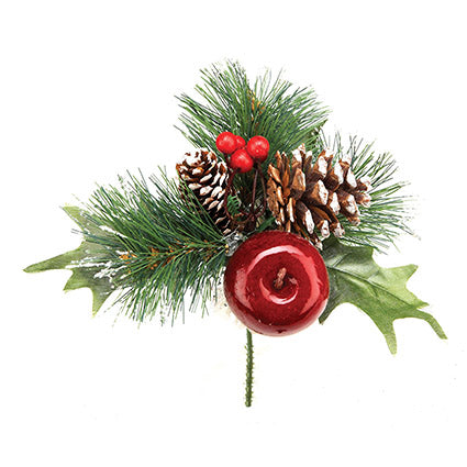 Premier Frosted Cone & Apple Christmas Pick 18cm