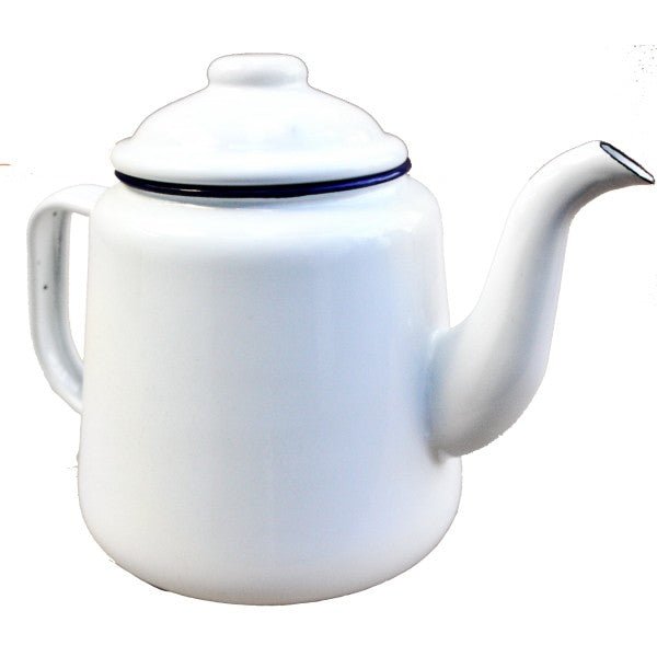 Falcon 1.5L Enamel Teapot – White with Blue Rim - ENAMELWARE/JARS/TRAYS - Beattys of Loughrea