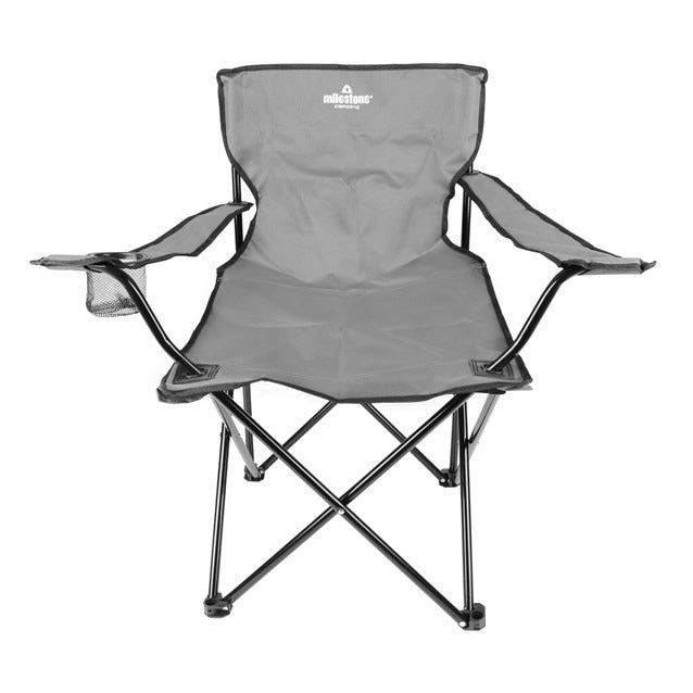 Milestone Folding Leisure Chair With Cup Holder - Grey - SINGLE GARDEN BENCH/ CHAIR - Beattys of Loughrea