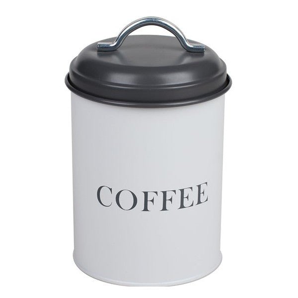 Coffee Caddy – White with Grey Lid - ENAMELWARE/JARS/TRAYS - Beattys of Loughrea