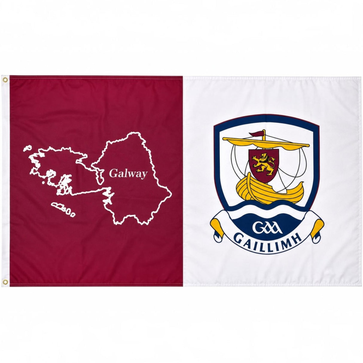 Galway GAA 5ft x 3ft County Flag With Eyelets (No Pole Included) - Maroon/White - FOOTBALL/NETS/ACCESSORIES - Beattys of Loughrea