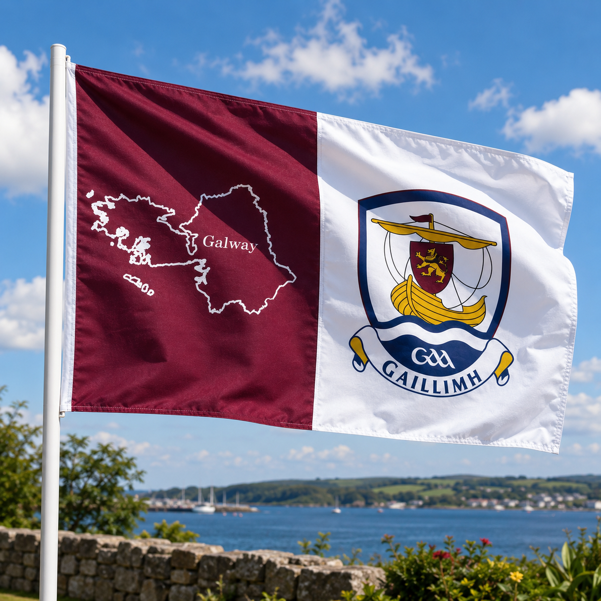 Galway GAA 5ft x 3ft County Flag on Pole - Maroon/White