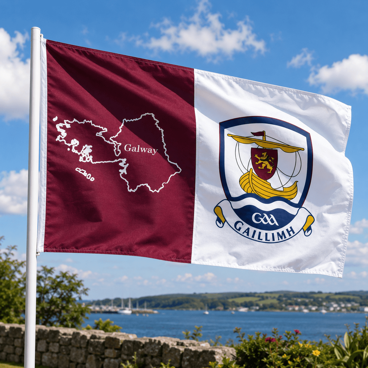 Galway GAA 5ft x 3ft County Flag on Pole - Maroon/White - FOOTBALL/NETS/ACCESSORIES - Beattys of Loughrea