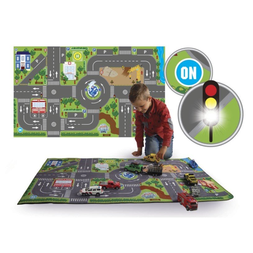 Kids Globe Traffic Mat with LED Lights - CARS/GARAGE/TRAINS - Beattys of Loughrea