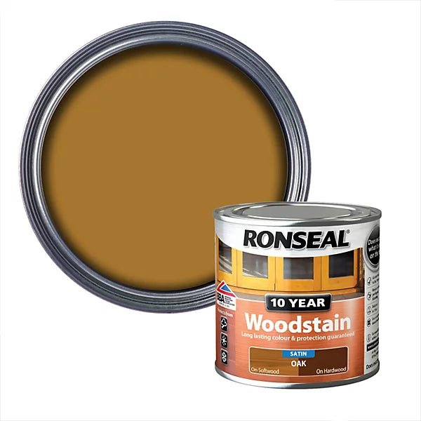 Ronseal 10 Year Woodstain - Oak 250ml - VARNISHES / WOODCARE - Beattys of Loughrea