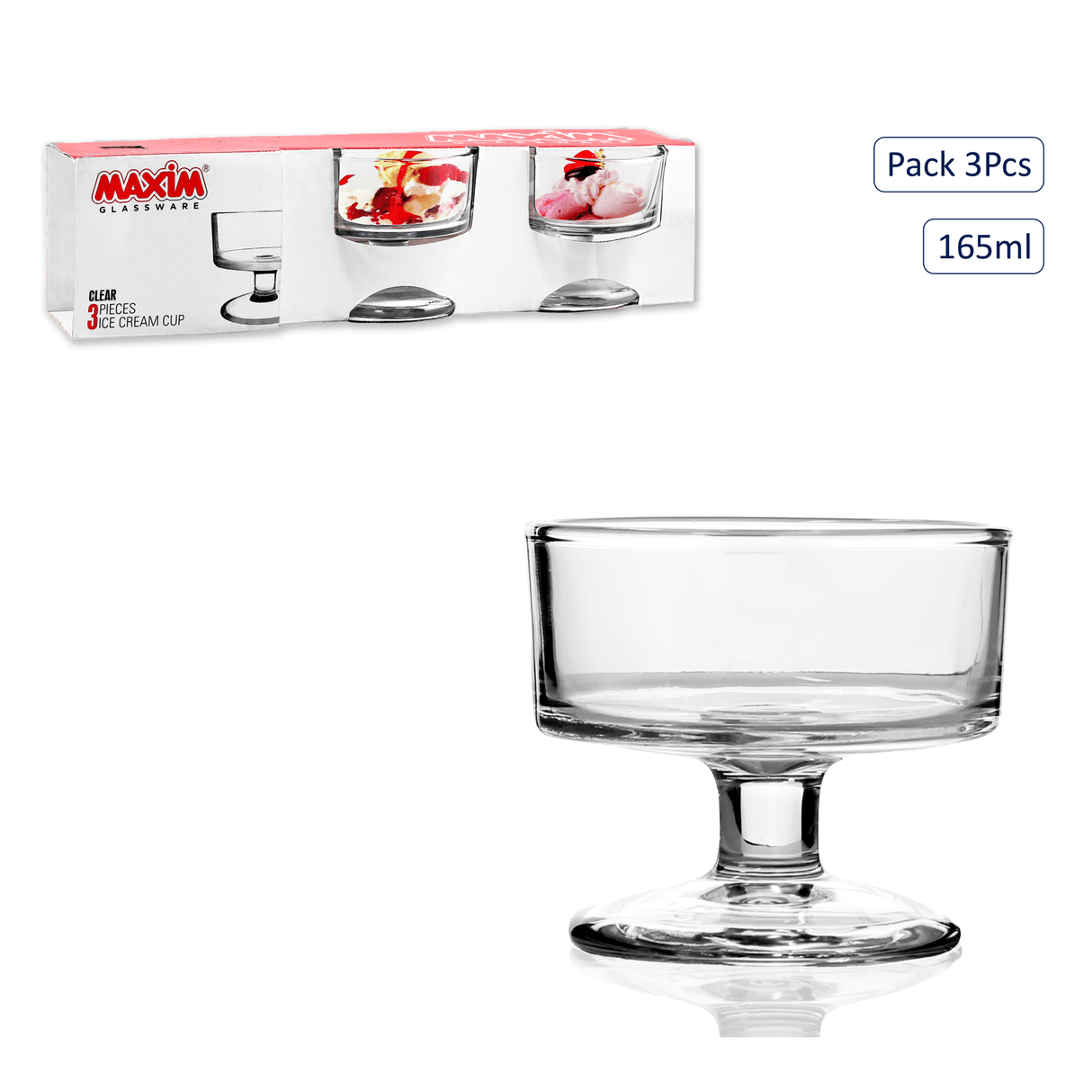 Maxim Glassware 3pc Sundae/Ice Cream Dishes - GENERAL LOOSE WARE - Beattys of Loughrea