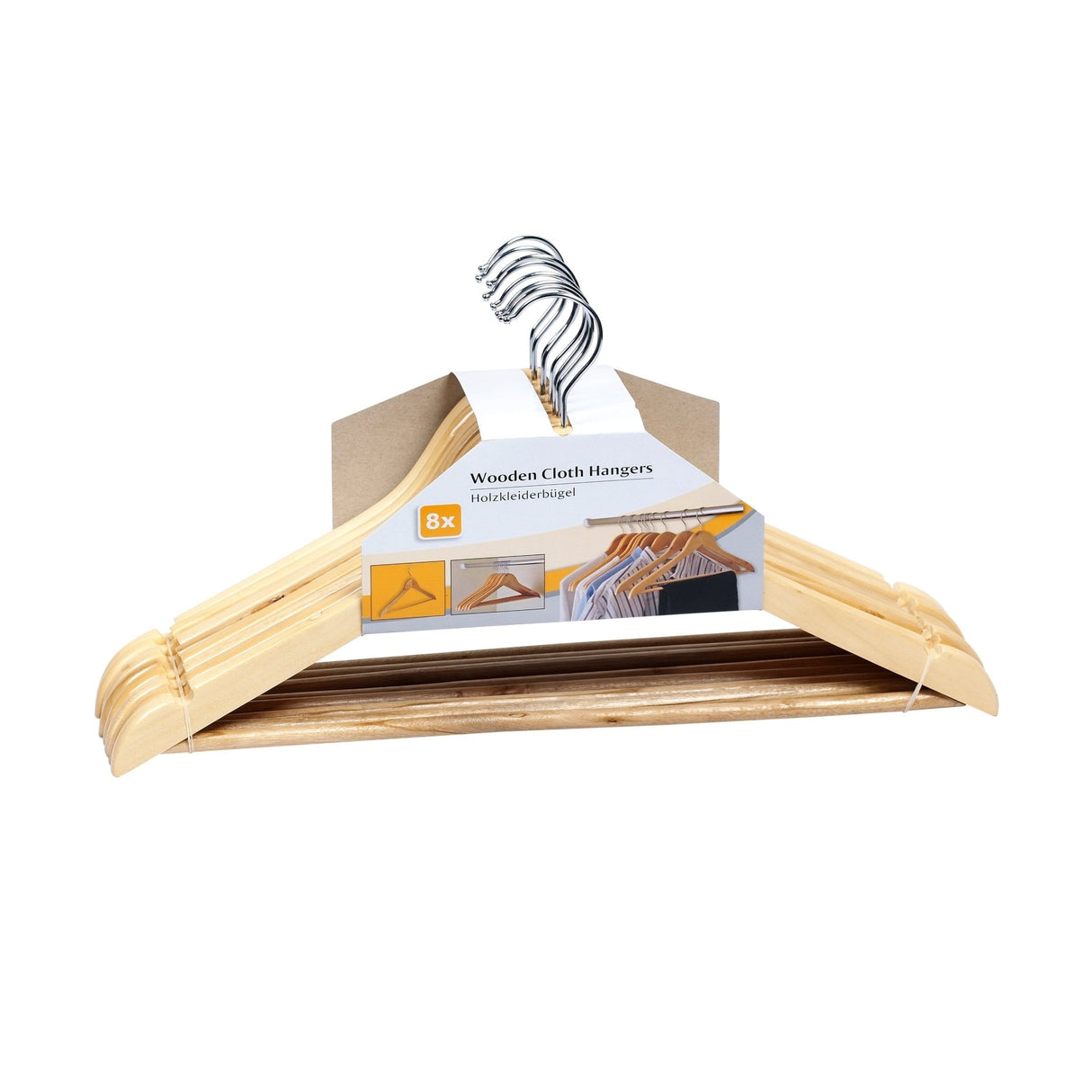 Wooden Clothes Hangers 8pk - H/H - CLOTHES PEG/COAT HANGER/WALKING STICK..ETC - Beattys of Loughrea