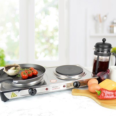 Kitchen Perfected Double Electric Hotplate 2000W - Stainless Steel - ELEC SKILLET/WOK/COOKPAN - Beattys of Loughrea