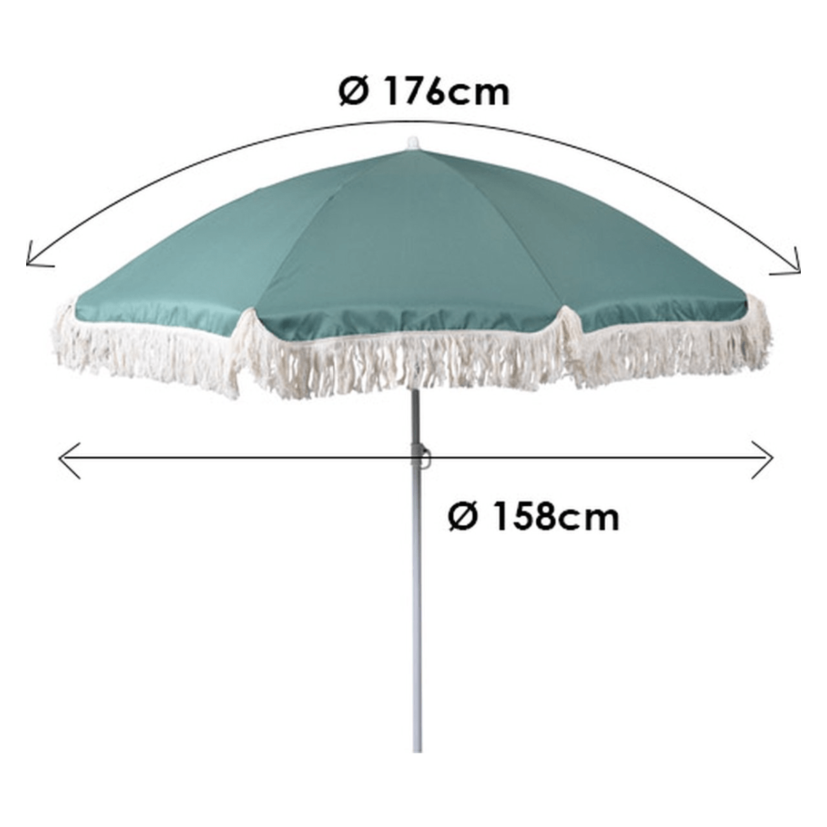 Fringed Beach Umbrella/Parasol 176cm Green - PARASOLS - Beattys of Loughrea