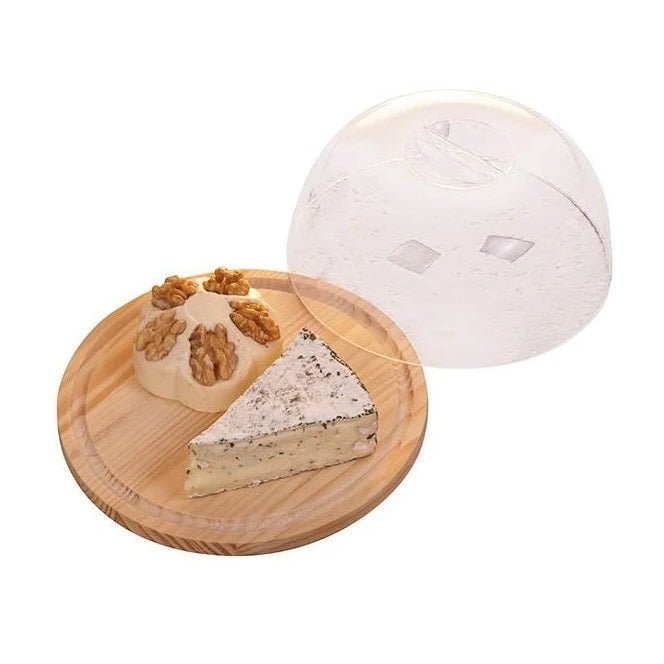 Round 18cm Bamboo Cheese Board and Plastic Cover - WOODEN KITCHENWARE /ACCESSORIES - Beattys of Loughrea