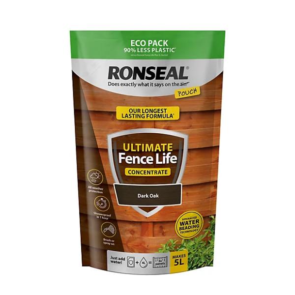 Ronseal Ultimate Fence Life Concentrate Pouch - Dark Oak 950ml - VARNISHES / WOODCARE - Beattys of Loughrea