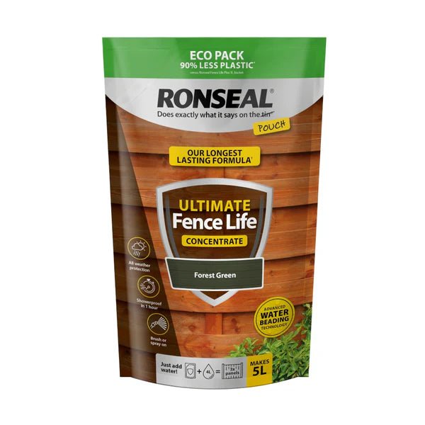 Ronseal Ultimate Fence Life Concentrate Pouch - Forest Green 950ml - VARNISHES / WOODCARE - Beattys of Loughrea