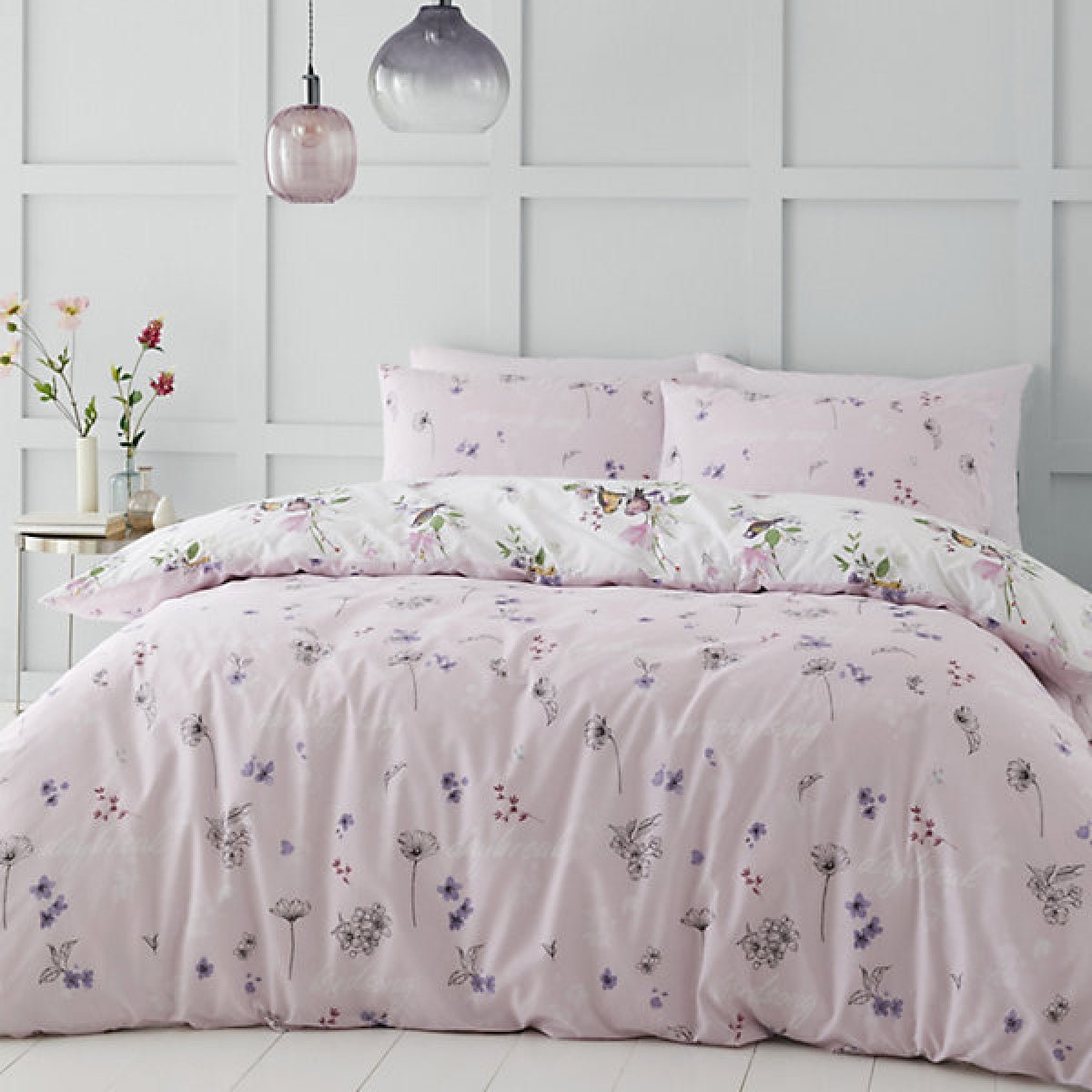 Catherine Lansfield Bedding Songbird King Size Duvet Cover Set with Pillowcases Pink - DUVET COVERS - Beattys of Loughrea