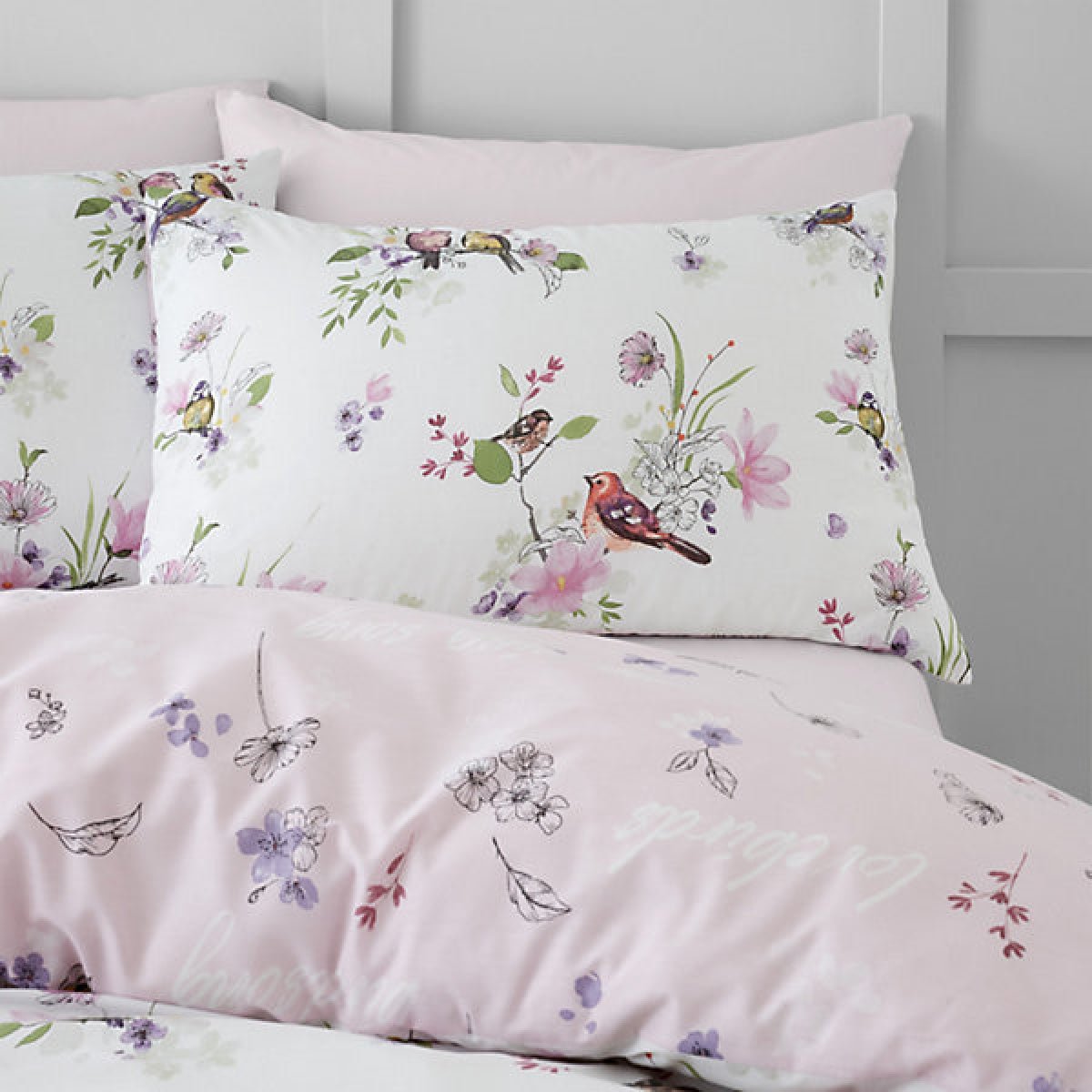 Catherine Lansfield Bedding Songbird King Size Duvet Cover Set with Pillowcases Pink - DUVET COVERS - Beattys of Loughrea