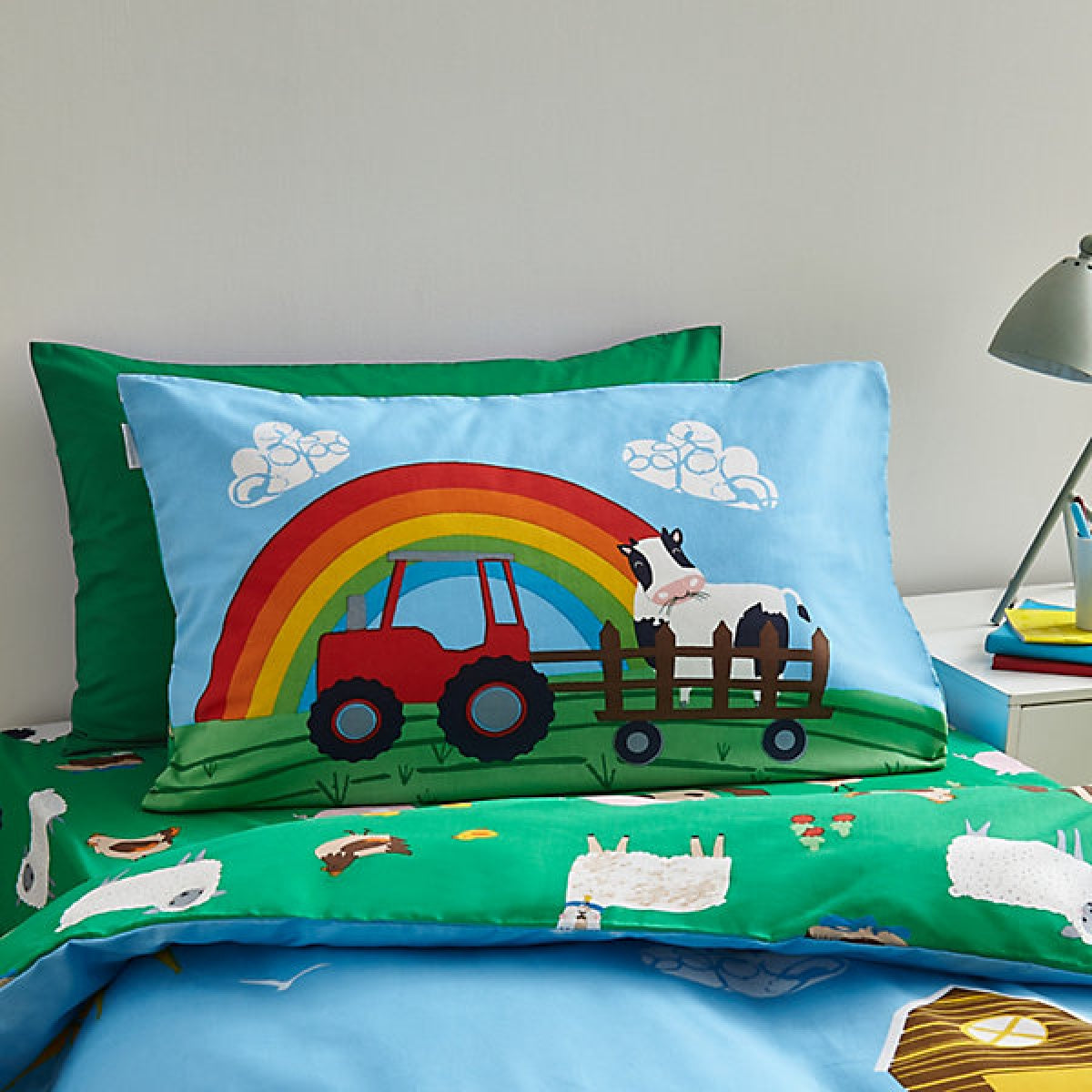 Catherine Lansfield Bedding Farmyard Animals Double Duvet Cover Set with Pillowcases Blue