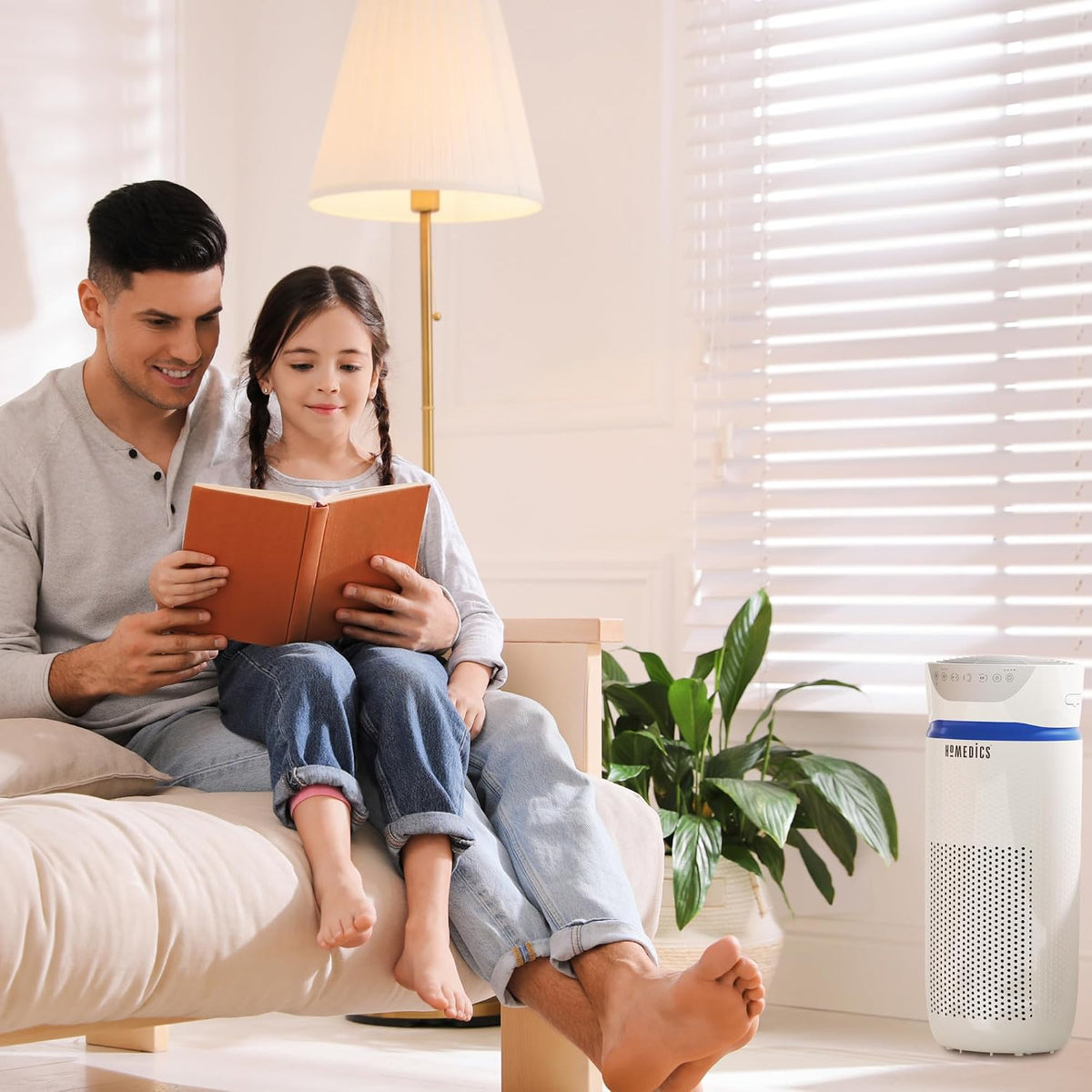 HoMedics TotalClean 5-in-1 Tower Air Purifier with UV-C, Medium