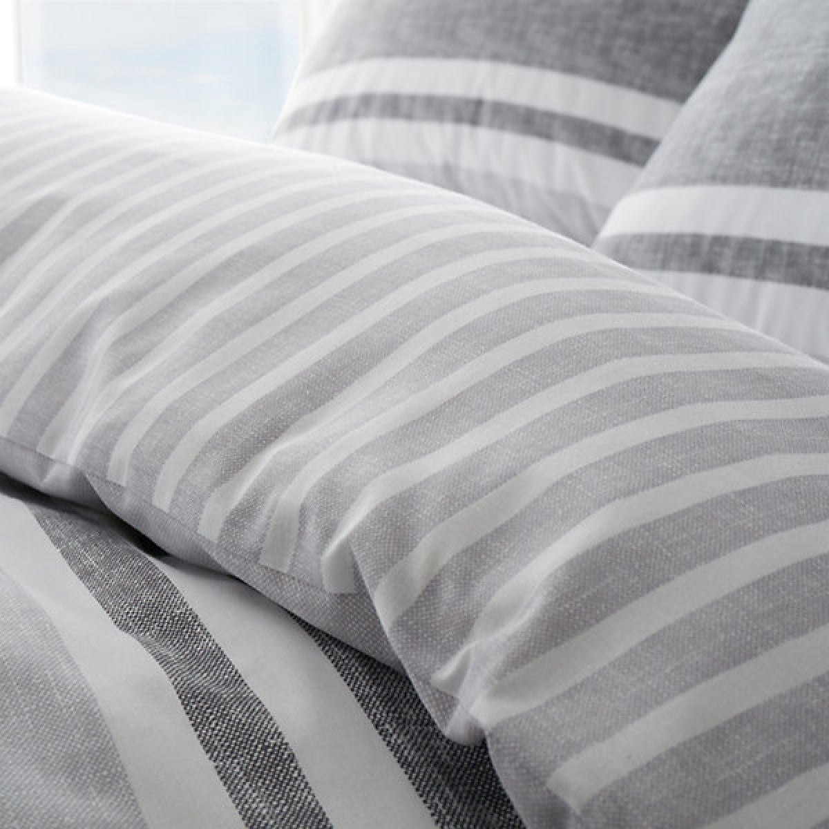 Catherine Lansfield Bedding Textured Banded Stripe Single Duvet Cover Set with Pillowcase Charcoal Grey - DUVET COVERS - Beattys of Loughrea