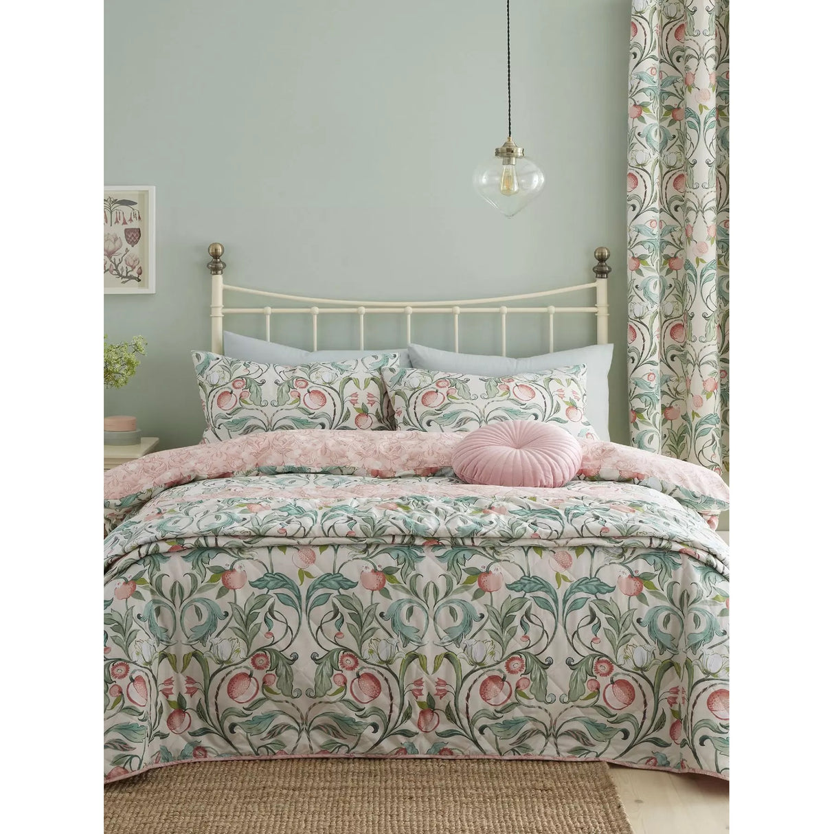 Catherine Lansfield Clarence Floral Green Duvet Set - Single - DUVET COVERS - Beattys of Loughrea