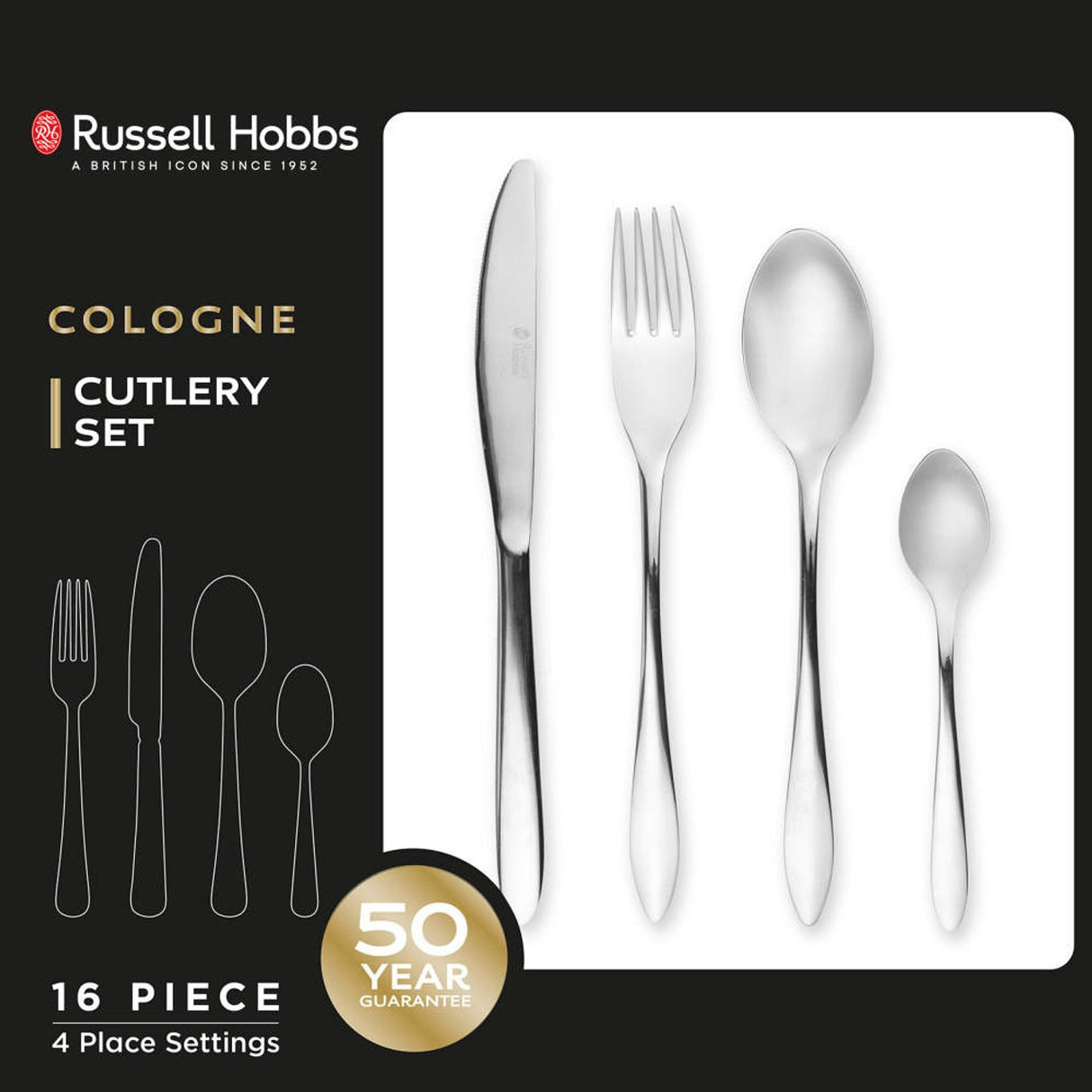 Russell Hobbs Cologne 16 Piece Stainless Steel Cutlery Set
