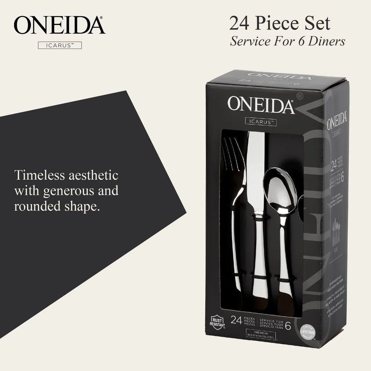 Oneida Icarus 24 Piece Cutlery Set - CUTLERY/KNIFE SET/BLOCK - Beattys of Loughrea