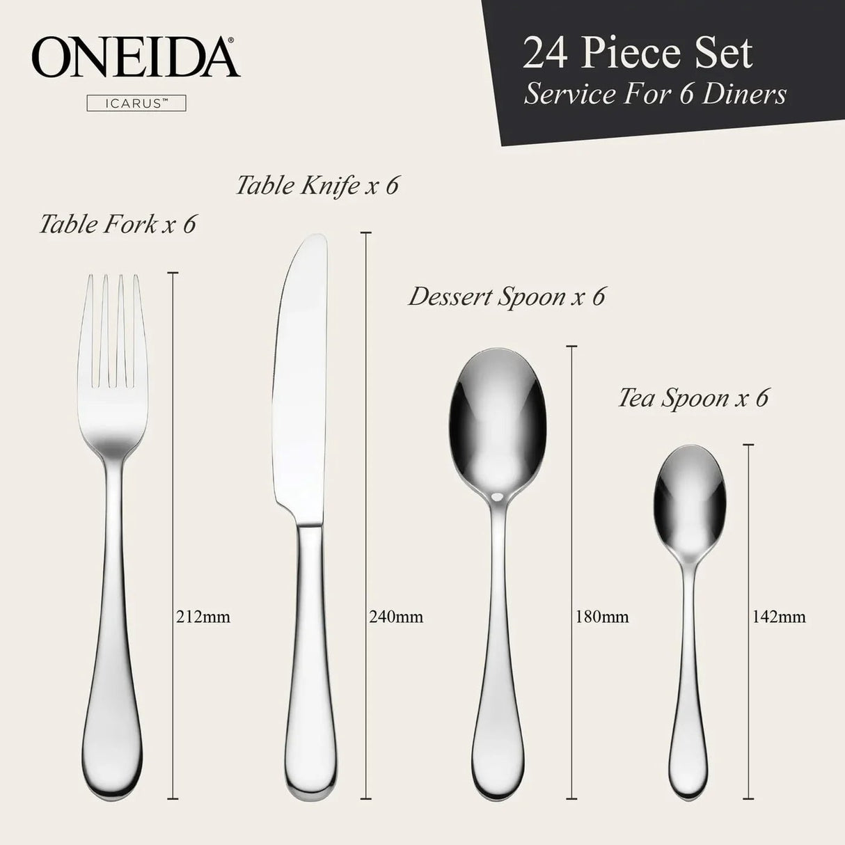 Oneida Icarus 24 Piece Cutlery Set - CUTLERY/KNIFE SET/BLOCK - Beattys of Loughrea