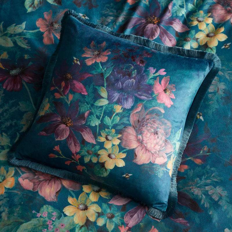 Bridgerton By Catherine Lansfield Romantic Floral Teal Cushion 45x45cm - CUSHIONS/COVERS - Beattys of Loughrea