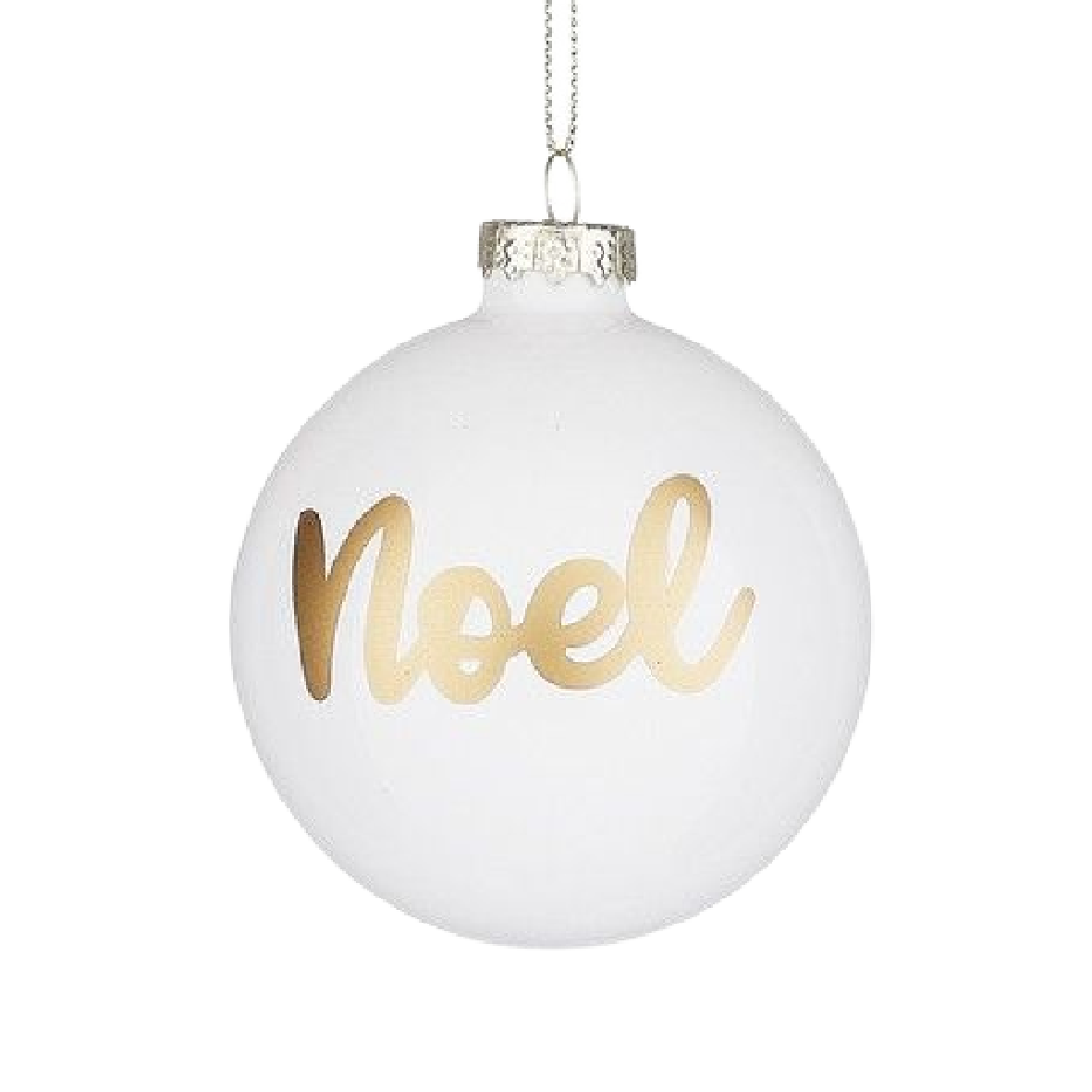 Noel White Glass Bauble 8cm - One Supplied - XMAS BAUBLES - Beattys of Loughrea
