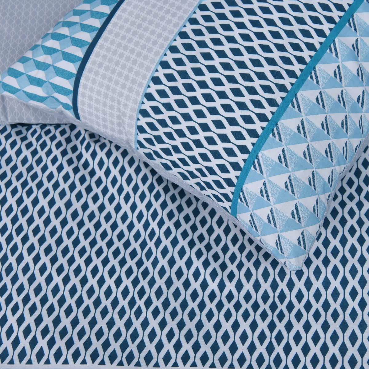 Sleepdown Stripe Geo Blue Duvet Set Kingsize - DUVET COVERS - Beattys of Loughrea