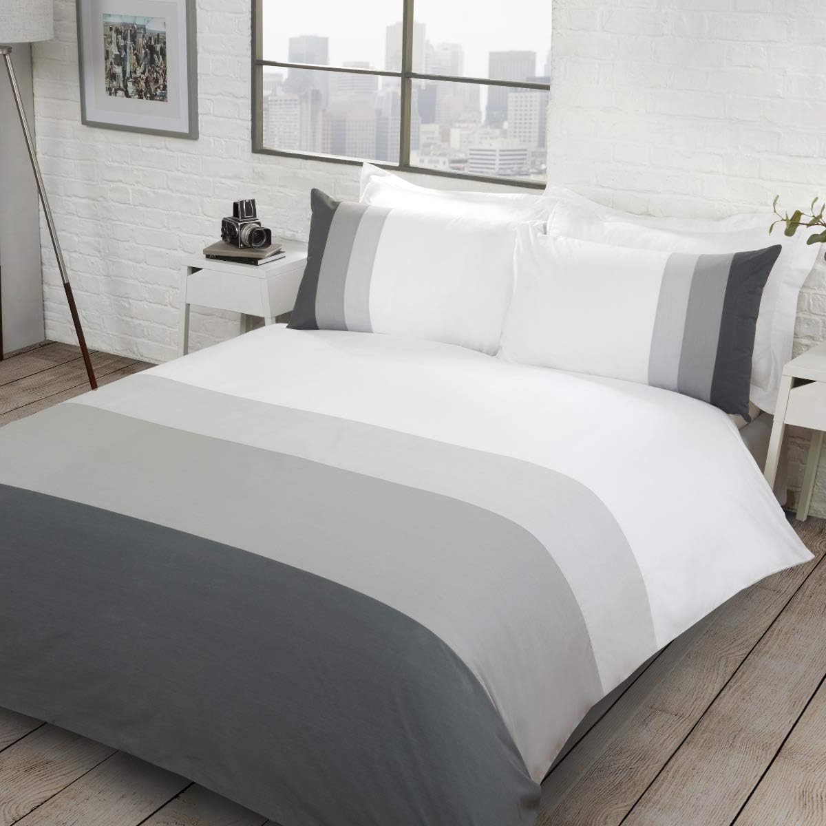 Sleepdown Colour Block Grey Duvet Set Kingsize - DUVET COVERS - Beattys of Loughrea