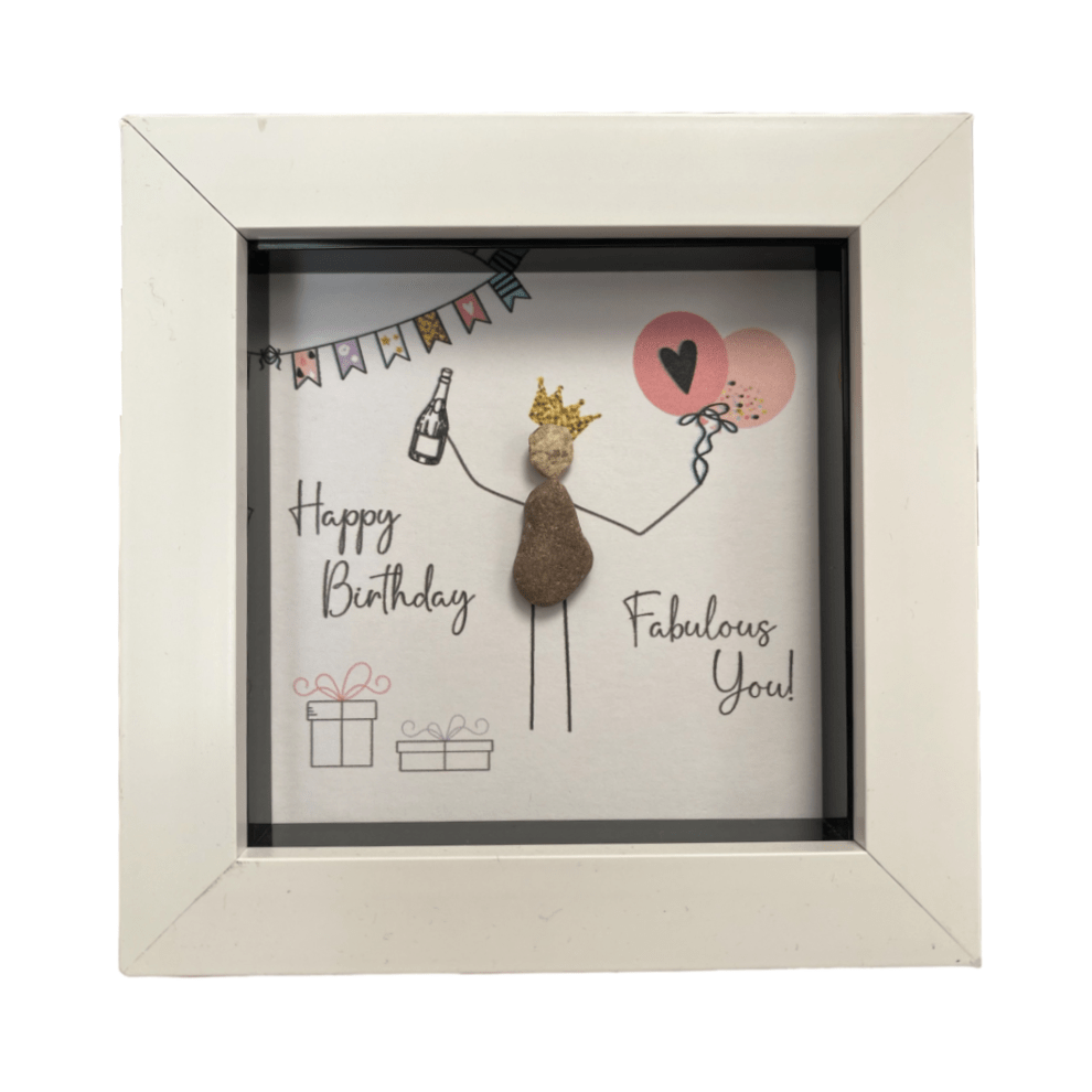 Mini Pebble Art Happy Birthday, Fabulous You - White - PICTURES, PAINTINGS - Beattys of Loughrea