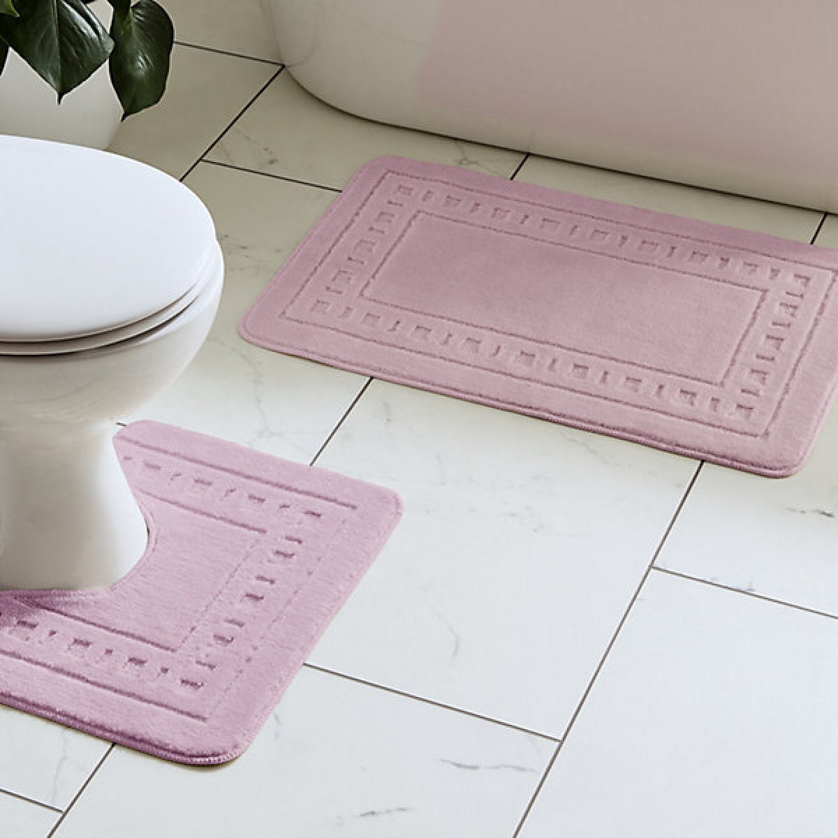 Catherine Lansfield Bathroom Armoni Bath Mat and Pedestal Set Pink - BATH MATS/SETS - Beattys of Loughrea