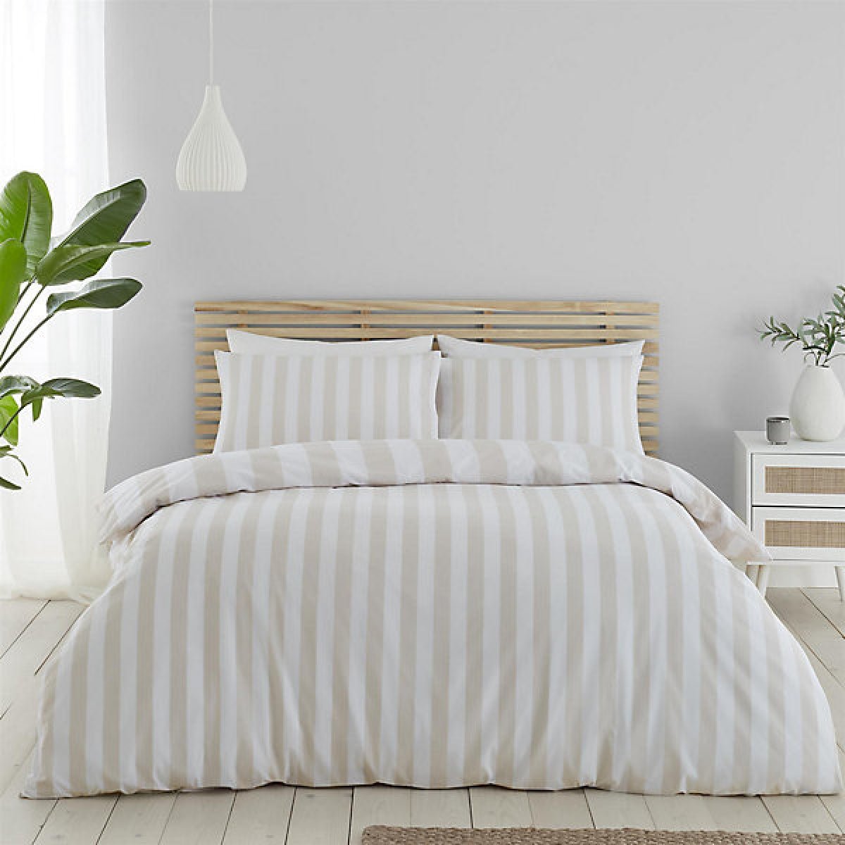 Catherine Lansfield Cove Stripe Natural Single Duvet Cover Set - DUVET COVERS - Beattys of Loughrea
