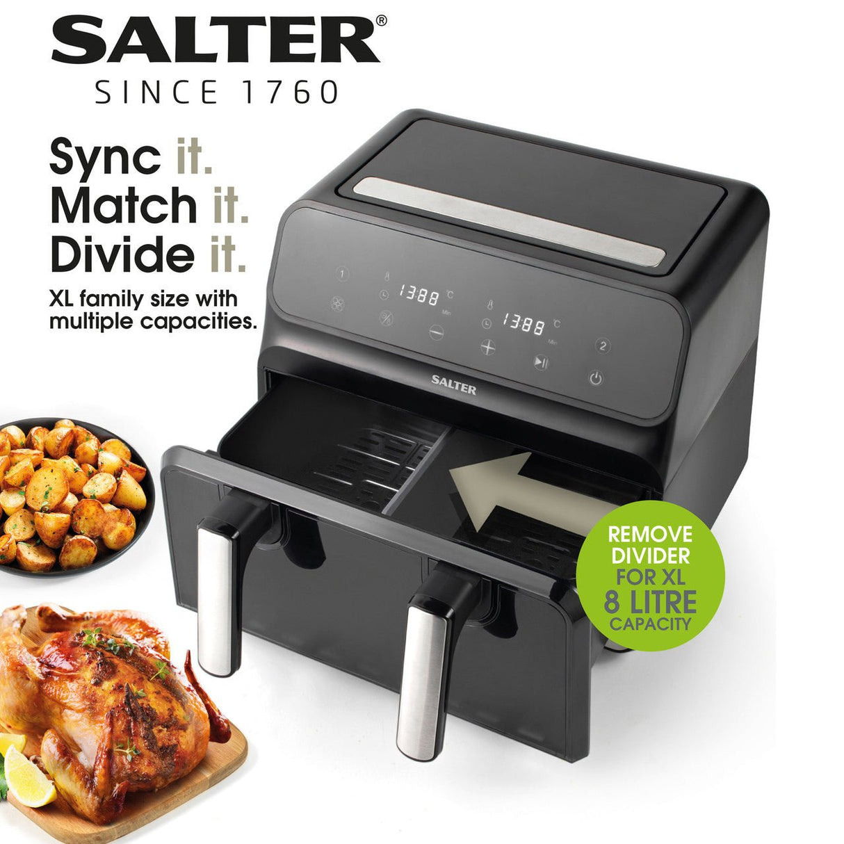 Salter Fuzion Dual Air Fryer - 8L - DEEP FAT FRYERS/ AIR FRYER - Beattys of Loughrea