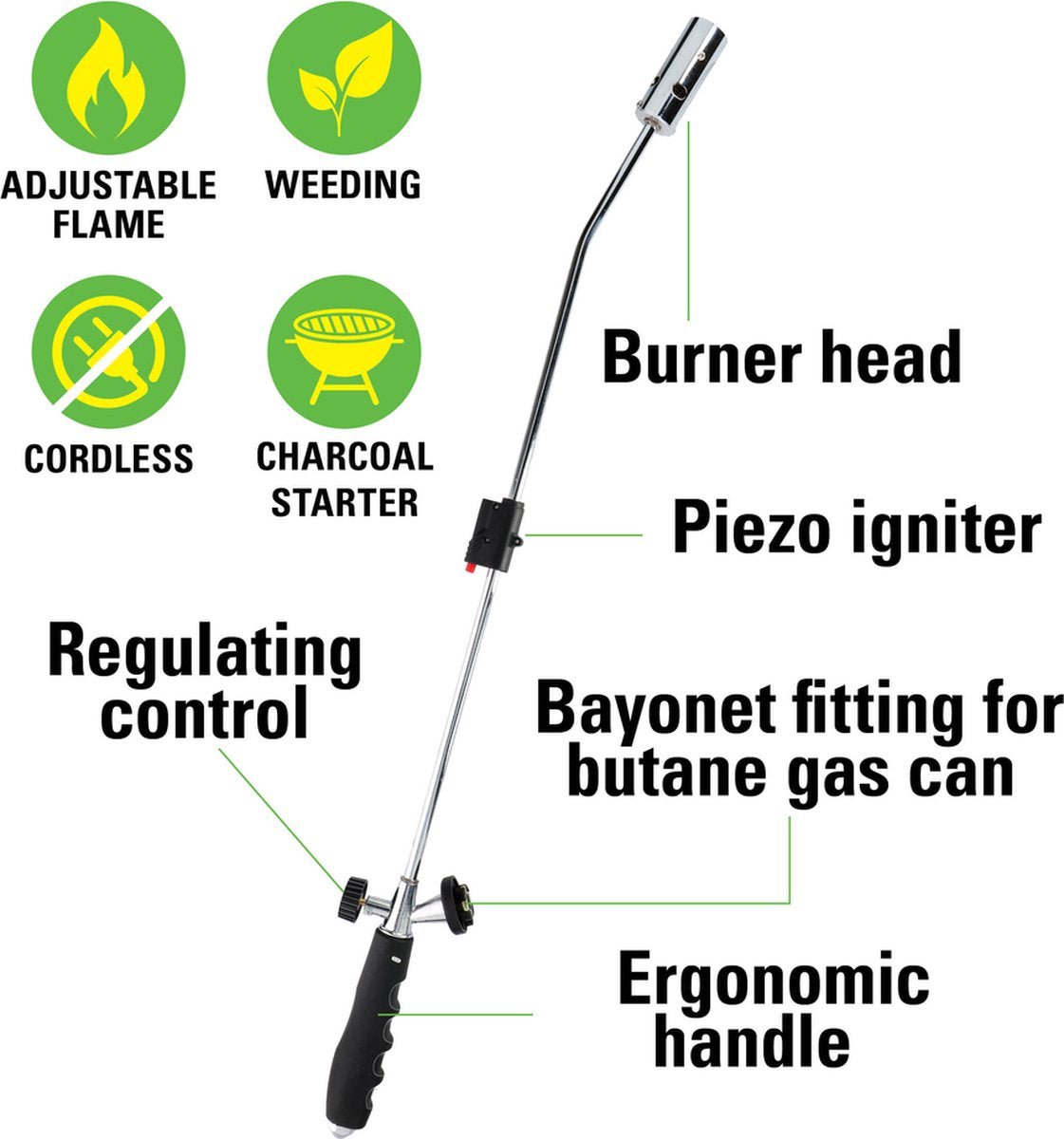 Kinzo Gas Weed Burner with Piezo Ignition 80cm - GAS LAMPS - Beattys of Loughrea