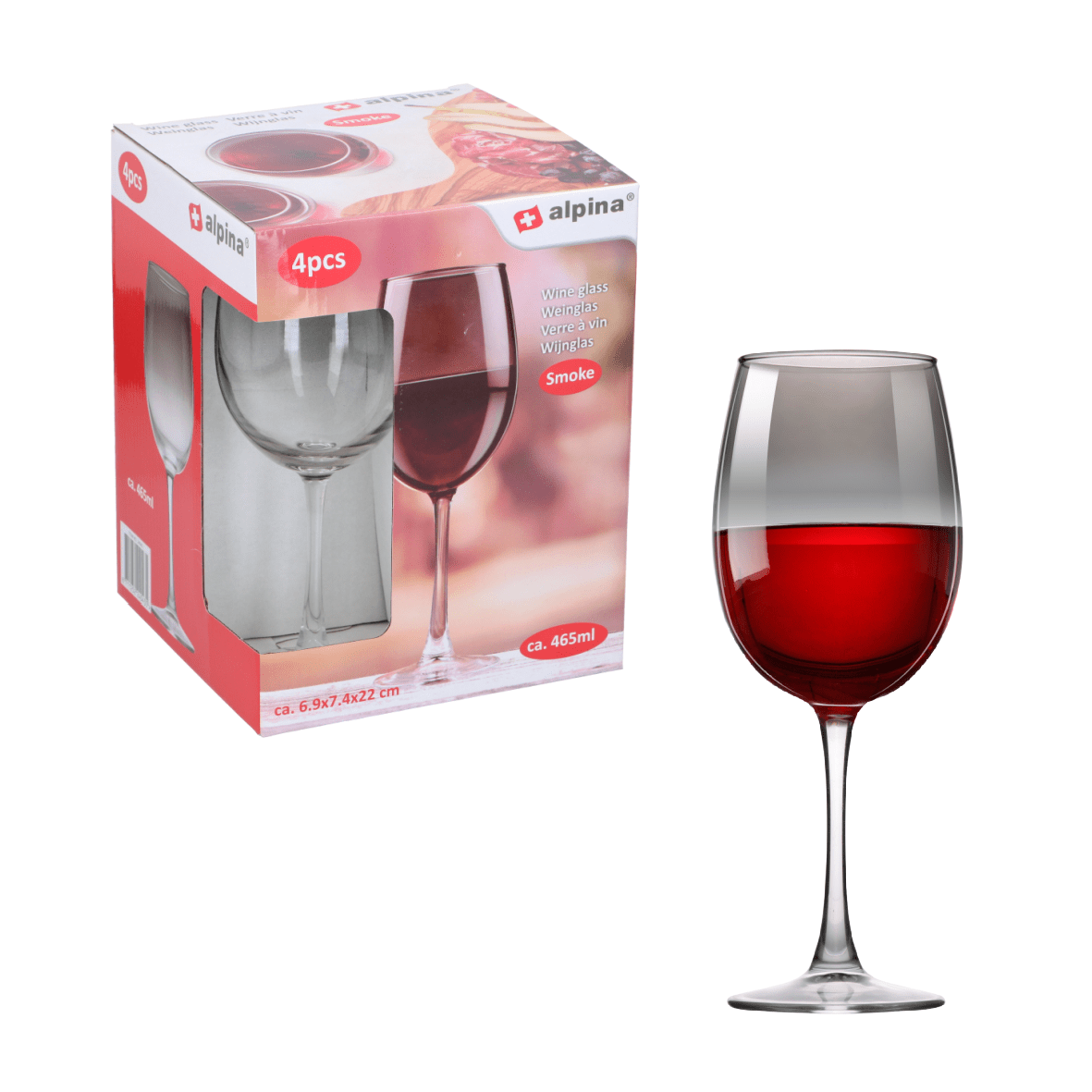 Alpina Smoke 465ml Red Wine Glass 4pk - DRINKING GLASSES - Beattys of Loughrea