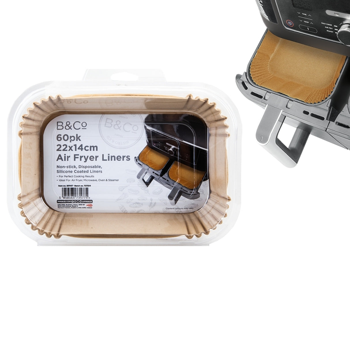 B&Co 60pk Air Fryer Liners 22x14cm