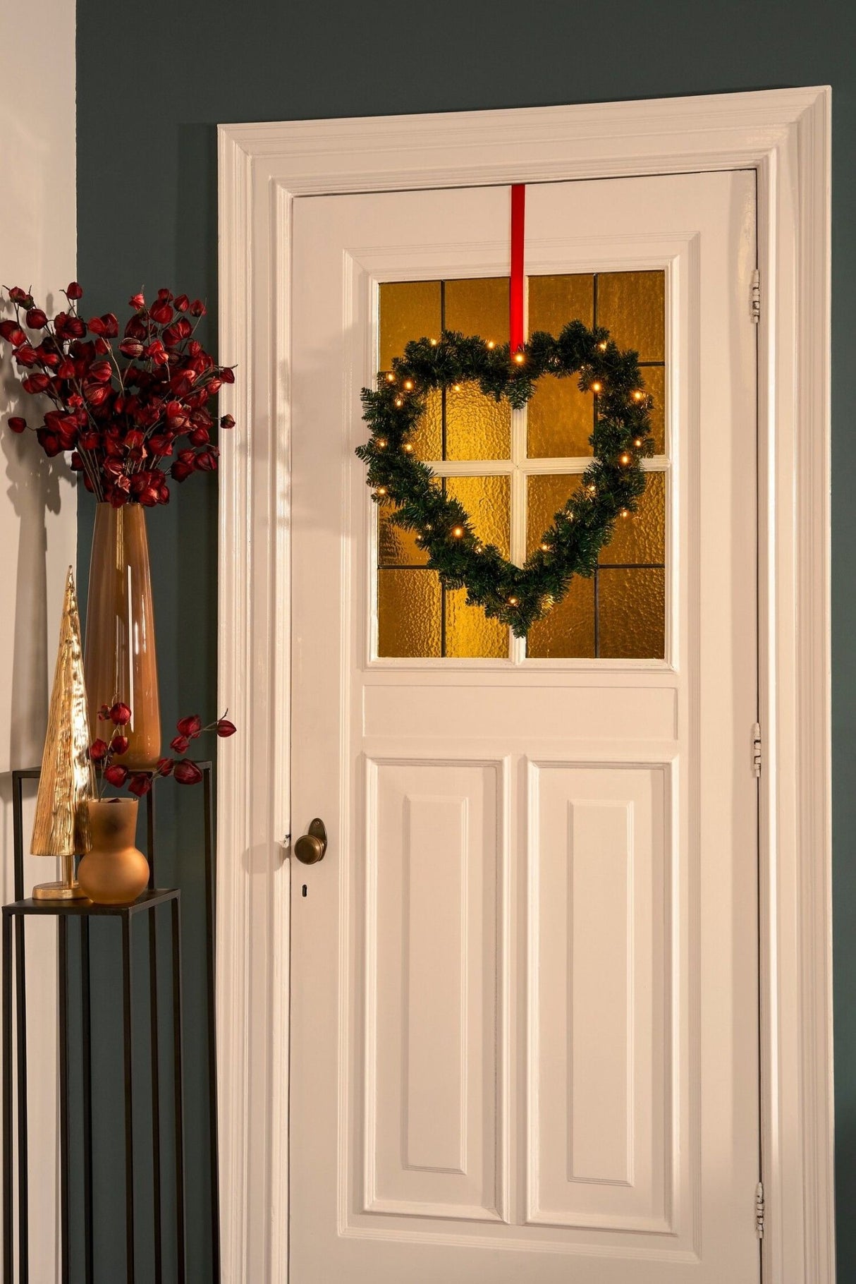 Heart Shaped Christmas Wreath 30 LED 180 Tips Battery Operated - h10 x d60cm - XMAS WREATHS - Beattys of Loughrea