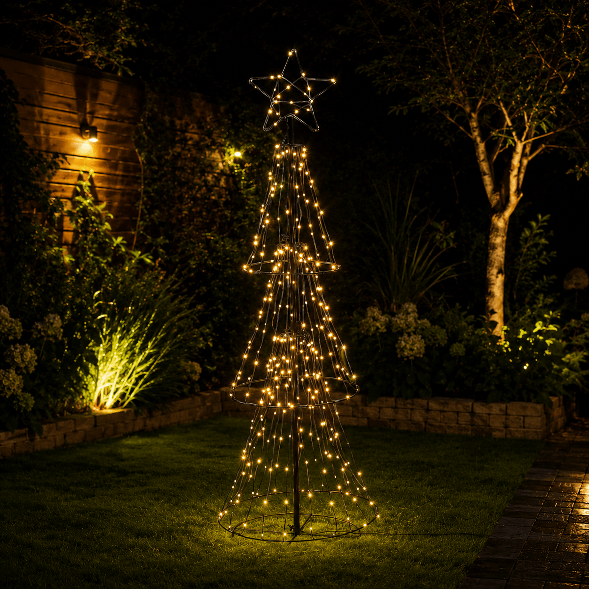 LED Outdoor Christmas Tree With Star Warm White 210cm (7ft) - XMAS CRIBS - Beattys of Loughrea