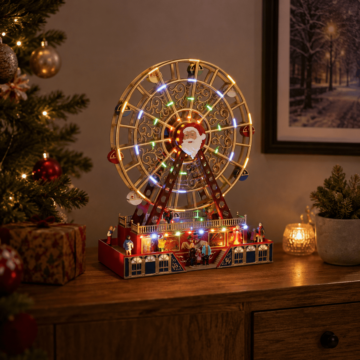 LED Christmas Ferris Wheel Decoration With Animation 48cm - XMAS ROOM DECORATION LARGE AND LIGHT UP - Beattys of Loughrea