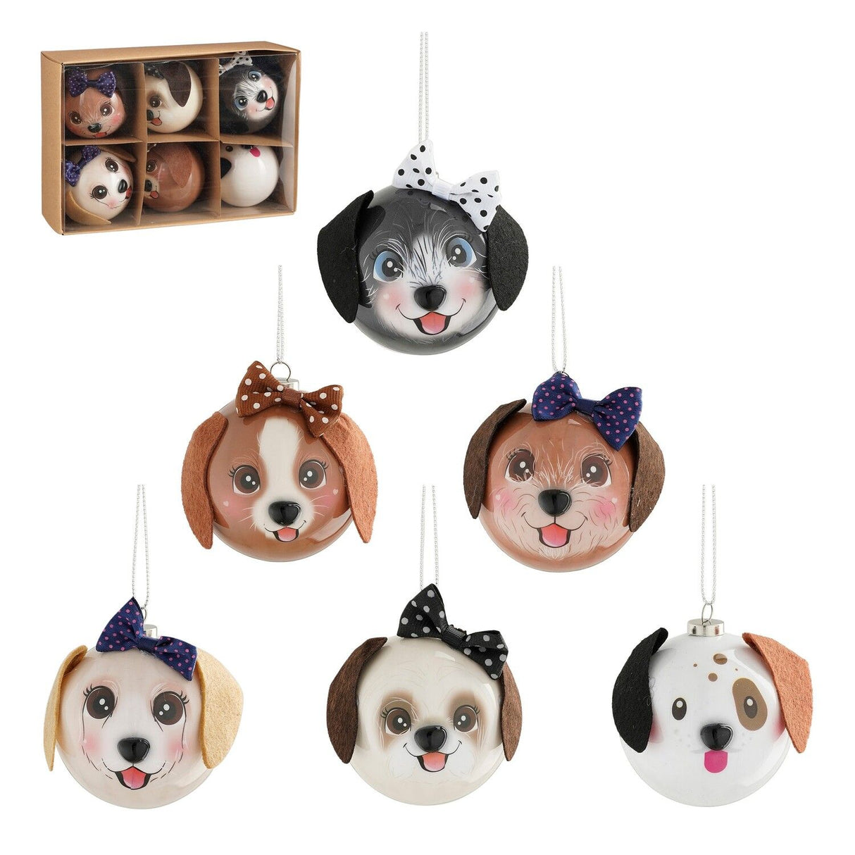 Set of 6 Animal Baubles 7cm - XMAS BAUBLES - Beattys of Loughrea