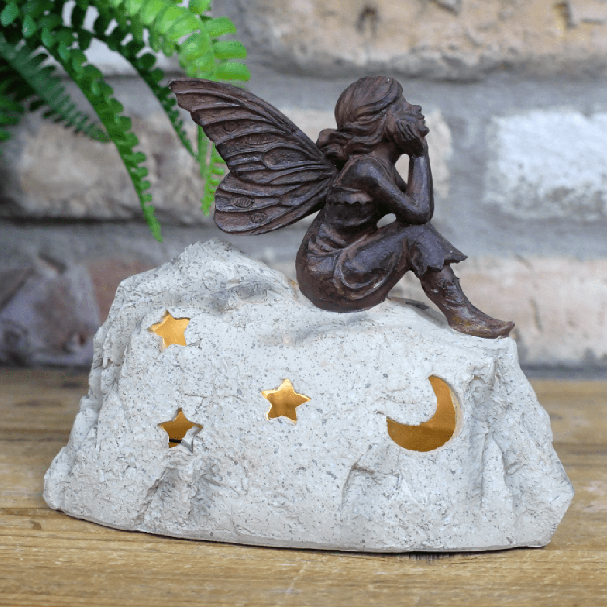 Solar Powered Fairy On Stone 14cm - GARDEN ORNAMENTS INCL SOLAR - Beattys of Loughrea