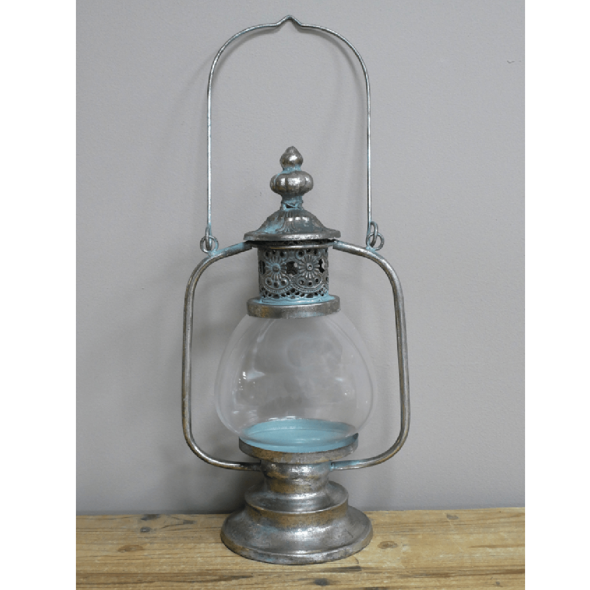 Lantern with Handle Silver 49cm - CANDLE HOLDERS / Lanterns - Beattys of Loughrea