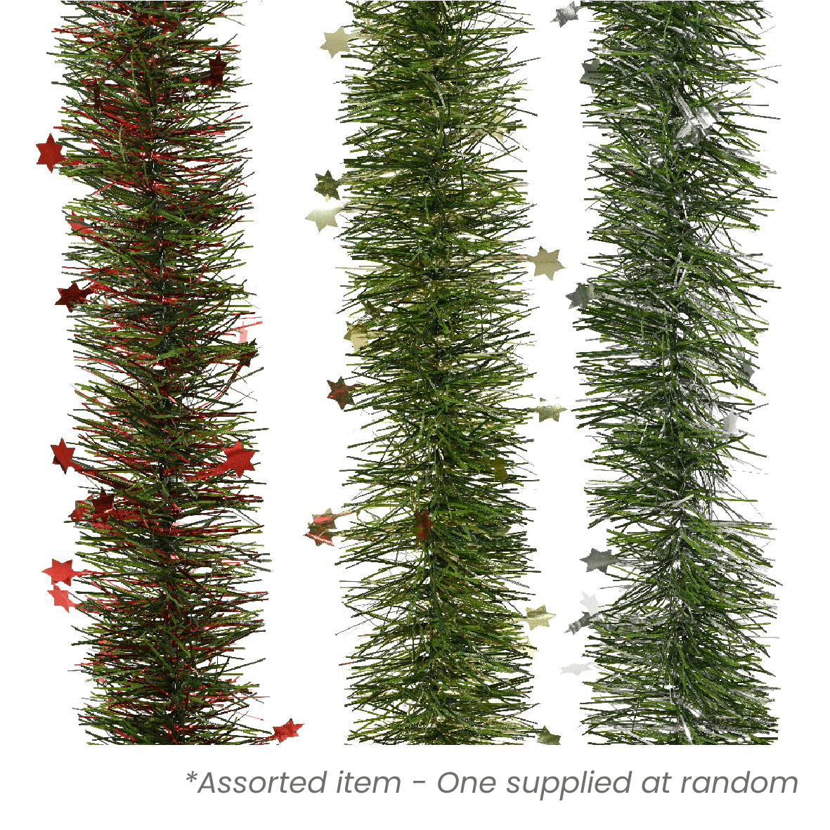 Shiny Tinsel Garland PVC 2m Assorted - One Supplied* - XMAS RIBBON TINSEL - Beattys of Loughrea