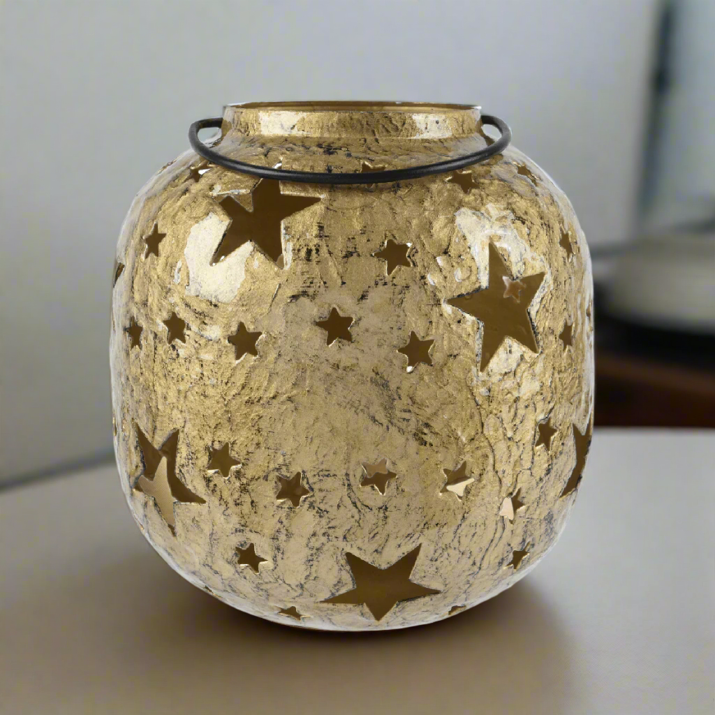 Lantern Iron Cut - Out Star Design 15.5cm - CANDLE HOLDERS / Lanterns - Beattys of Loughrea