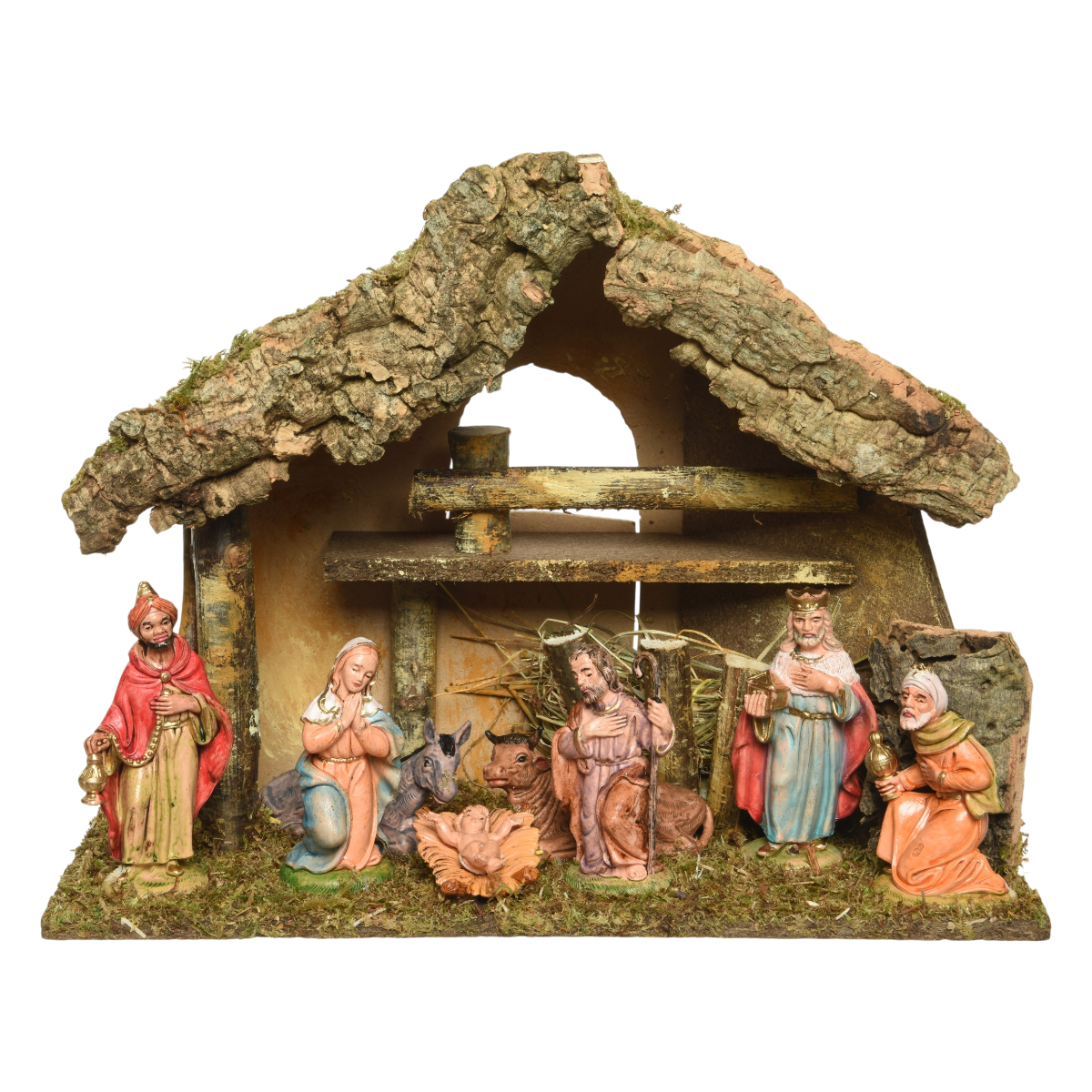 Nativity House With 8 Poly Figures 29cm