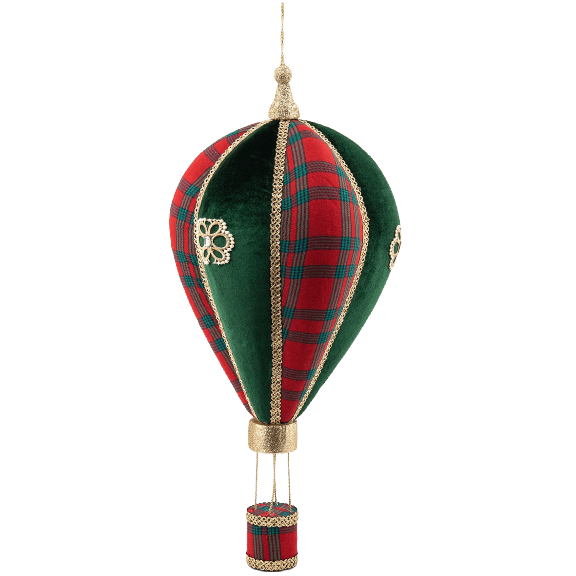 Velvet Green Hanging Hot Air Balloon 28x28x58cm - XMAS SOFT DECOS - Beattys of Loughrea