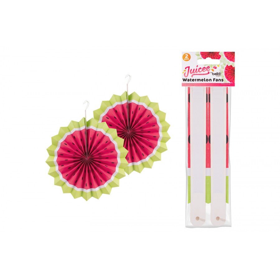 Bello Watermelon Paper Fans 15cm 2 Pack - BBQ FUEL BBQ TOOLS, ACCESSORIES , TENT PEGS - Beattys of Loughrea